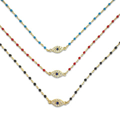 Sterling Silver Evil Eye Color Beaded Enamel Chain Bracelet