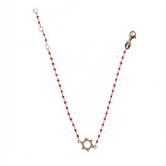 Sterling Silver Star of David Color Beaded Enamel Chain Bracelet