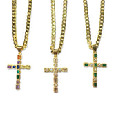 18K Gold Filled Cuban Chain Cross Pendant Necklace