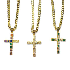 18K Gold Filled Cuban Chain Cross Pendant Necklace