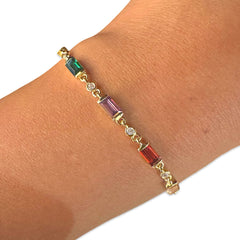 Rainbow Rectangle Bezel Station Bracelet