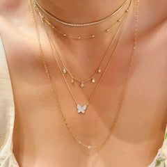 Sweet Butterfly Pave Layered Necklace