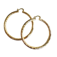 18K Gold Filled Scallop Etched Clasp Hoops