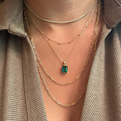 Emerald Cut Baguette Birthstone Necklaces