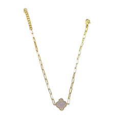 Flora Mother of Pearl Bezel Paperclip Link Bracelet