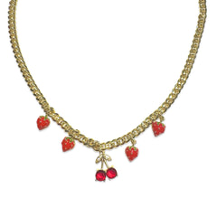 18K Gold Filled Cherry Strawberry Charm Necklace
