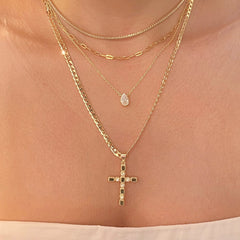18K Gold Filled Cuban Chain Cross Pendant Necklace