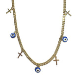 18K Gold Filled Evil Eye Cross Charm Necklace