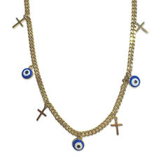 18K Gold Filled Evil Eye Cross Charm Necklace
