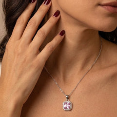 Chloe Cushion Cut Halo Birthstone Necklace