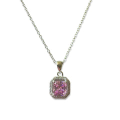 Chloe Cushion Cut Halo Birthstone Necklace