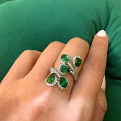 Emerald Teardrop Leaf Cocktail Ring