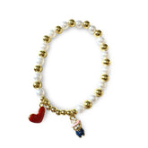 Polly Pearl Gold Ball Heart Labubu Stretch Bracelet