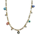 18K Gold Filled Evil Eye Bezel Charm Figaro Necklace