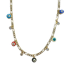18K Gold Filled Evil Eye Bezel Charm Figaro Necklace