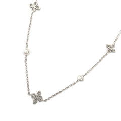 Sterling Silver Pearl Flora Deco Station Bracelet