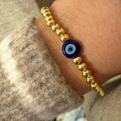 Polly Evil Eye Gold Beaded Stretch Bracelet
