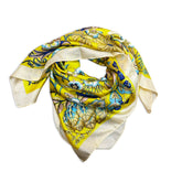 Noellery Yellow Blue Blooming Flower Silk Scarf