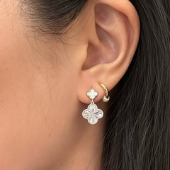 Sterling Silver Flora Ridged Mother of Pearl Drop Stud Earrings