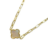 Flora Mother of Pearl Bezel Paperclip Link Bracelet