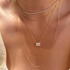 Amy East West Baguette Halo Necklace