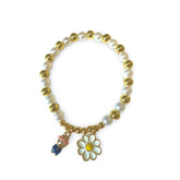 Polly Pearl Gold Ball Daisy Labubu Stretch Bracelet