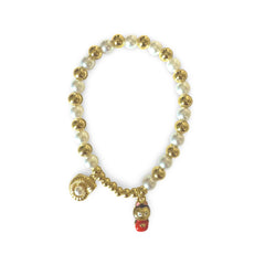 Polly Pearl Gold Ball Seashell Labubu Stretch Bracelet