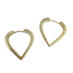 18K Gold Filled Heart Pave Hoops