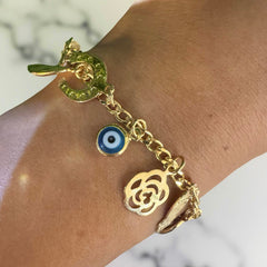 18K Gold Filled Spiritual Charm Cuban Chain Bracelet