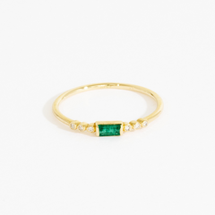 Hester Baguette Emerald Diamond 6 Bezel Ring