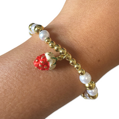Polly Pearl Ball Strawberry Stretch Bracelet