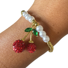 Polly Pearl Ball Sparkle Cherry Stretch Bracelet