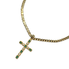 18K Gold Filled Cuban Chain Cross Pendant Necklace