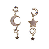 Moon Star Mismatched Dangle Earrings