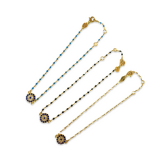 Sterling Silver Evil Eye Disc Color Beaded Enamel Chain Bracelet