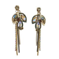 Noellery Sparkle Leaf Tassel Statement Earrings