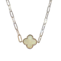 Flora Mother of Pearl Bezel Paperclip Link Bracelet