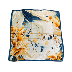 Noellery Blue Blooming Flower Silk Scarf