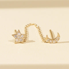 Luna Moon Star Chain Stud Earrings