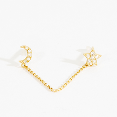Luna Moon Star Chain Stud Earrings