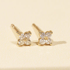 Tina Petite Diamond Flower Clover Stud Earrings