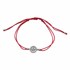 Smiley Face Pave Red Thread Bracelet