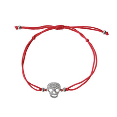 Skull Head Pave Red Thread Bracelet