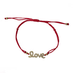 Amore Pave Love Cursive Script Red Thread Bracelet