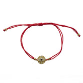 Evil Eye Disc Textured Red Thread Bracelet