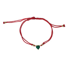 Emerald Prong Heart Red Thread Bracelet