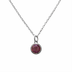 Round Bezel Charm 7mm Birthstone Necklace