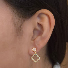 Gold Filled Flora Mother of Pearl Hollow Drop Stud Earrings