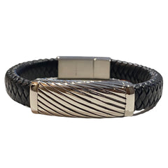 Joellery Stainless Steel Men's Leather Bracelet