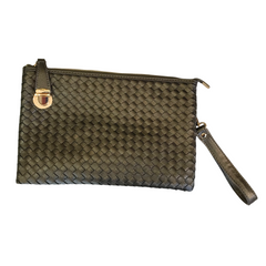 Michelle Buckle Basket Woven Clutch Crossbody Handbag